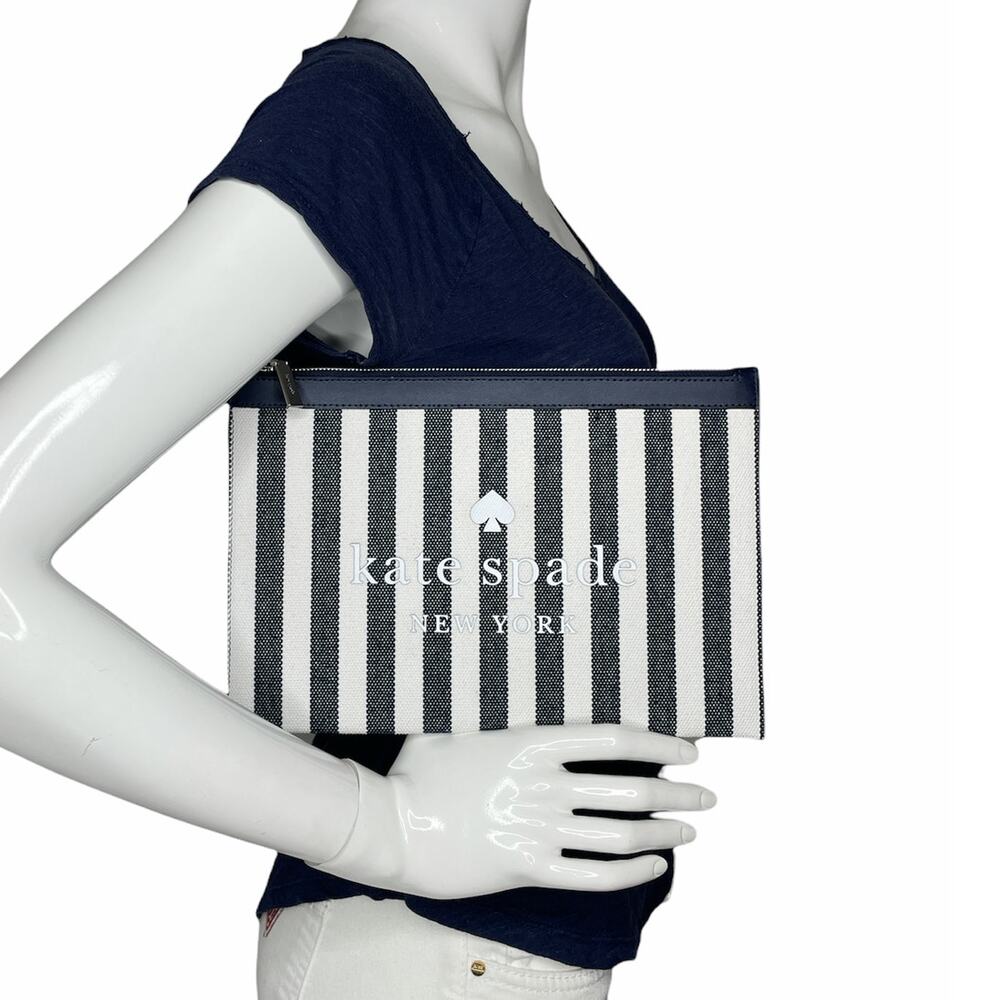Kate Spade  Striped Printed Canvas Large Zip pouch